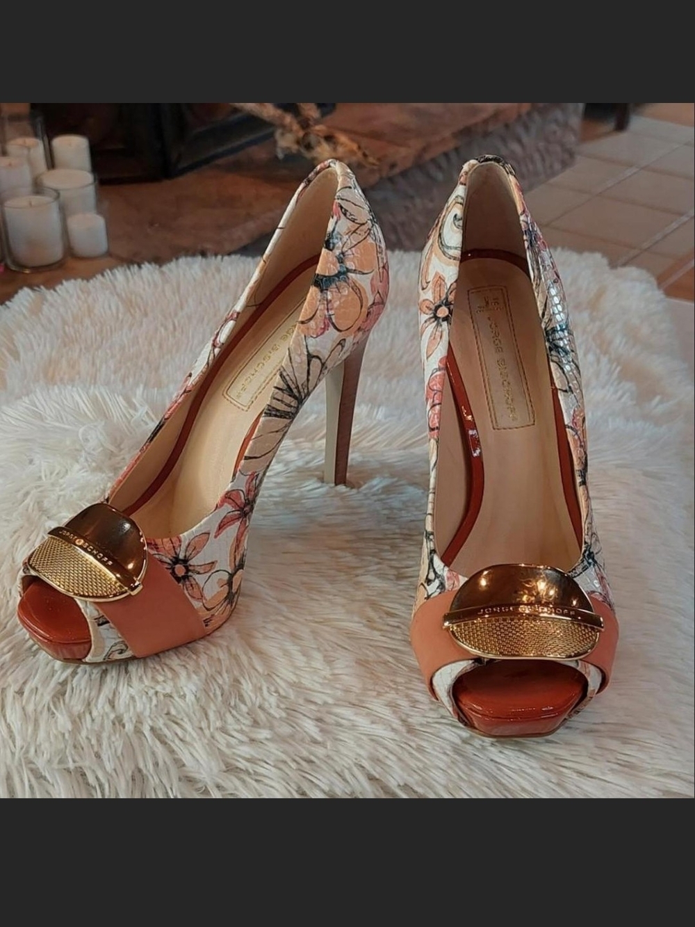 Jorge Bischoff Floral Peep Toe Platform Pumps Heel Size 34 US 5.5 Like New